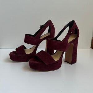 Alexandre Birman merlot platform chunky suede heel